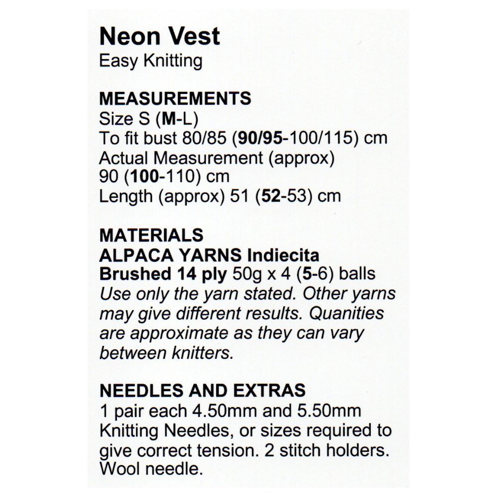 Alpaca Yarns Neon Vest (1147)-Pattern-Wild and Woolly Yarns